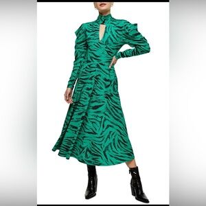 Emerald Green Tiger-Print Midi Dress - TOPSHOP